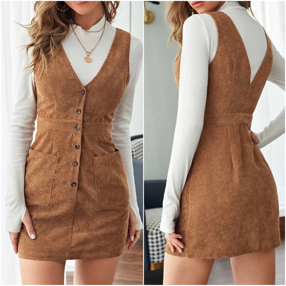 Dresses & Skirts - Corduroy Button up Pocket Mini Dress